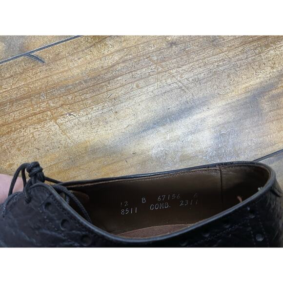 Allen Edmonds Black Nassau Ostendo Sharkskin Wingtip Derby Size 12B - Picture 8 of 10